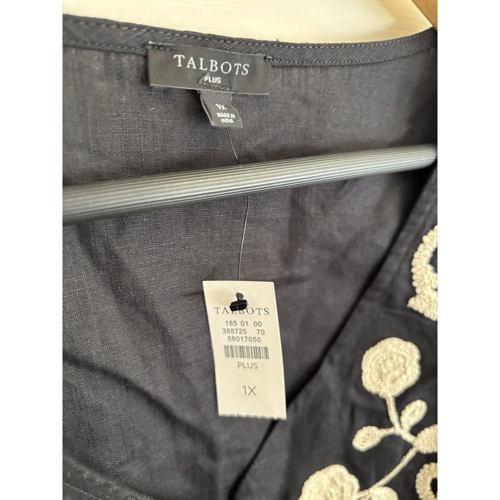 Talbots Black Blouse with Cream Floral Embroidery - Picture 3 of 11
